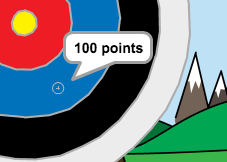 cross hair on the blue part of the target with the phrase 100 points