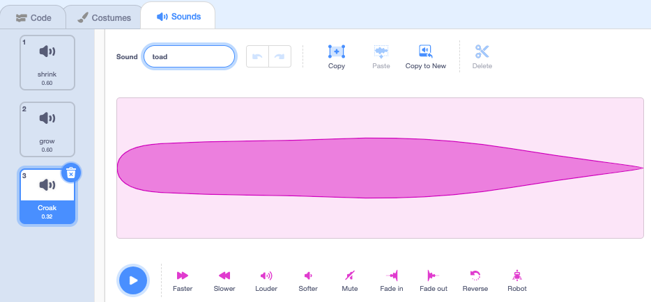 The Sounds tab with Croak sound listed.