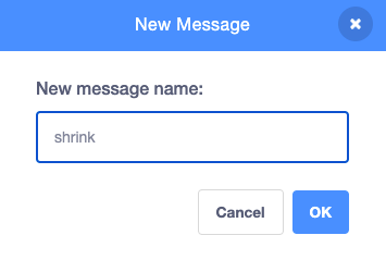 New message dialog with shrink entered.