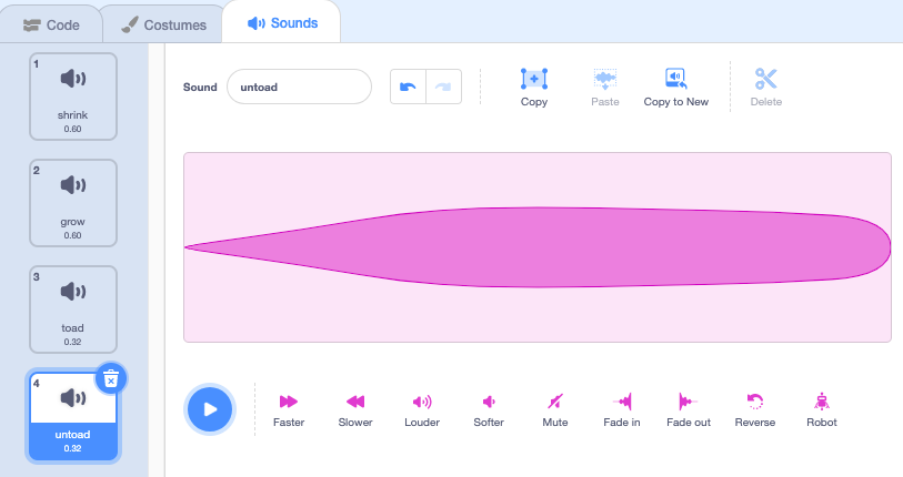 Sounds tab with reversed untoad sound in the list.