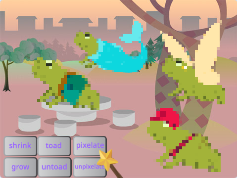 A project with four sprites and added new pixelate spell buttons.