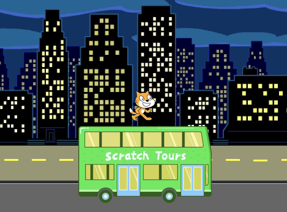 The City Bus on the School backdrop.