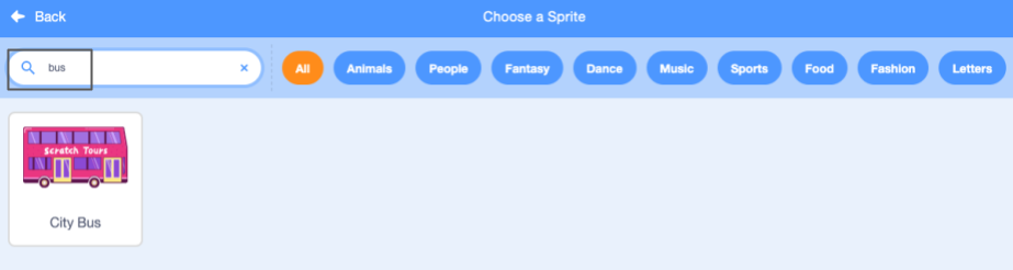 The search box highlighted in the Sprite Library.