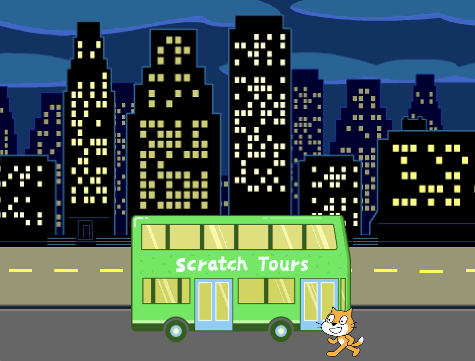 The Scratch Cat walking to the bus.