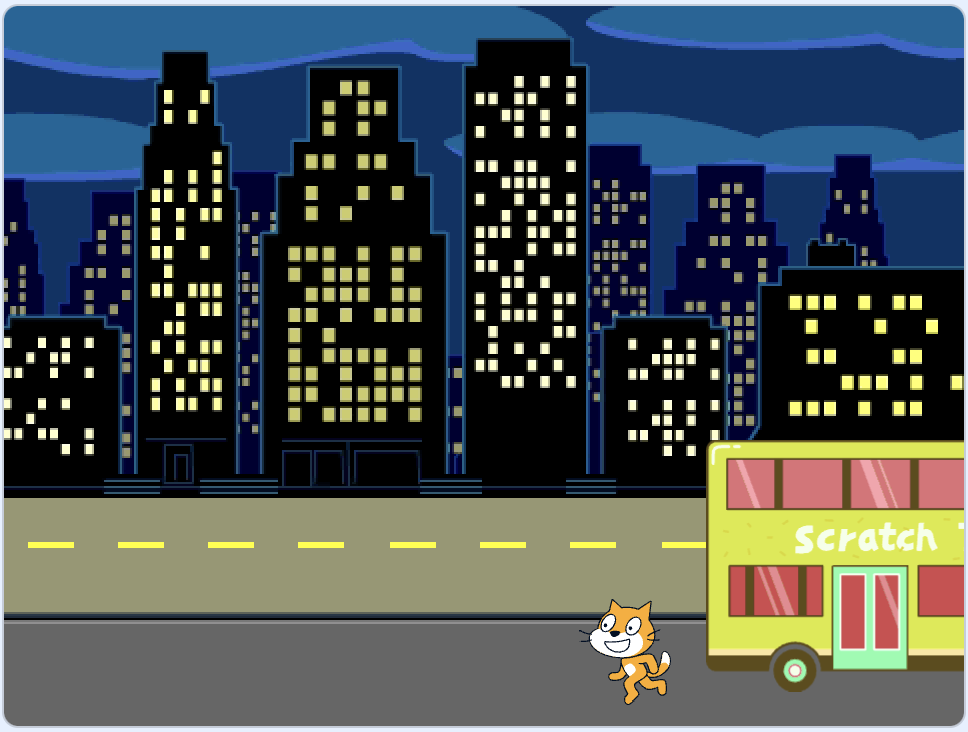 The Scratch Cat missing the bus.