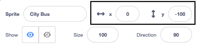 A screenshot highlighting where the coordinates are located in the sprite pane.