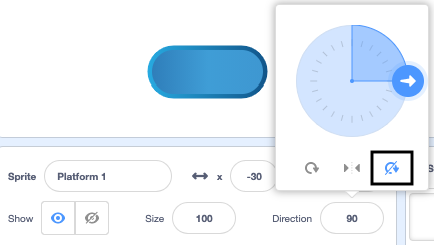 The direction property pop-up menu in the Sprite pane with the dont rotate icon selected.