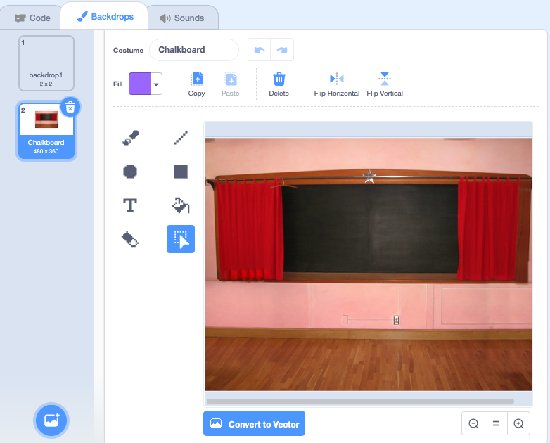 The Chalkboard backdrop in the Paint editor.