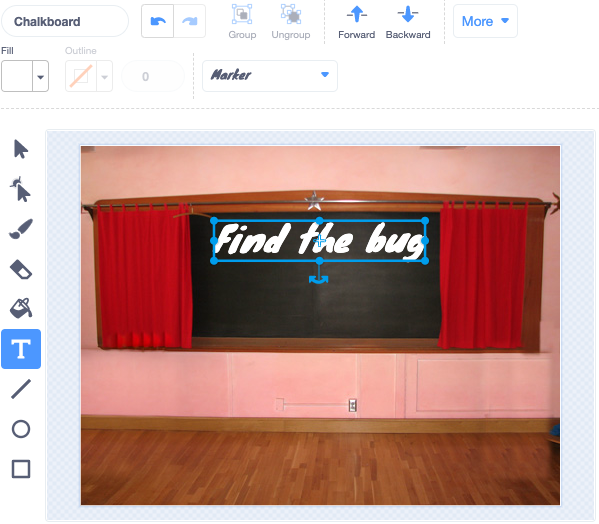 Find the bug is written on the chalkboard.