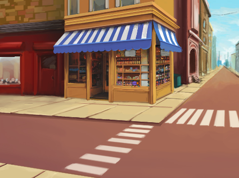 The bug hidden in the shop window in the middle of the backdrop.