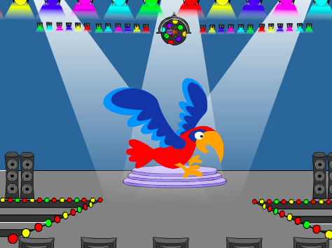 A colourful parrot on the Stage.