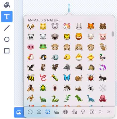 The popup emoji keyboard with the 'animals and nature' category selected.