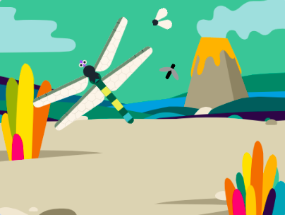 Stage showing insects pointing in different directions.