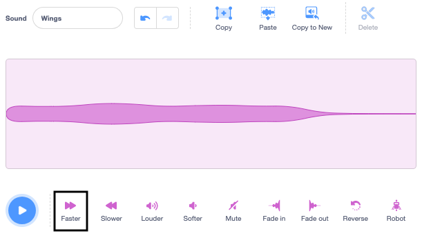 A faster sound wave with the 'Faster' icon highlighted.