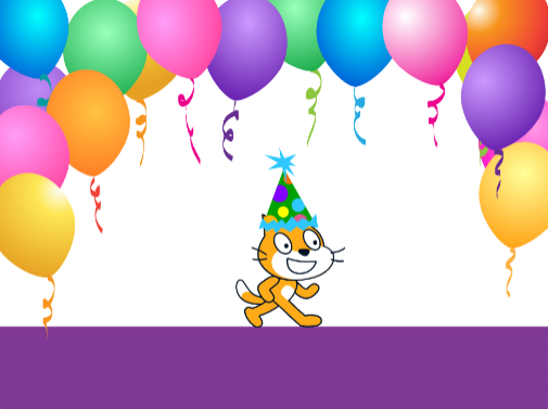 The Scratch Cat wearing a party hat.