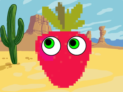 A character and eyes with graphic effects.
