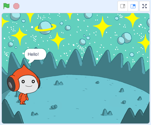 The Pico sprite with "Hello!" in a speech bubble.