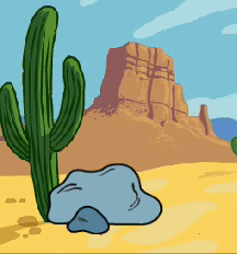 A desert background with a rock jiggling back and forth.