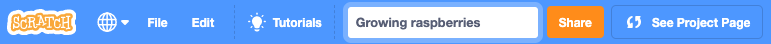The Scratch menu bar with project name title filled in.
